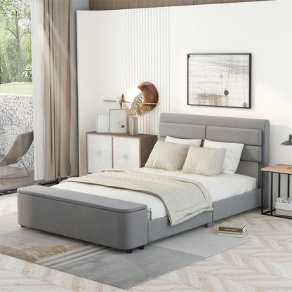 Retro Upholstery Bed with Storage Headboard