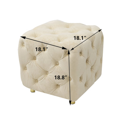Beige Modern Velvet Upholstered Ottoman