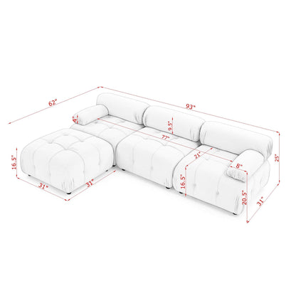 Button Tufted Modular Sectional Sofa, Black Velvet