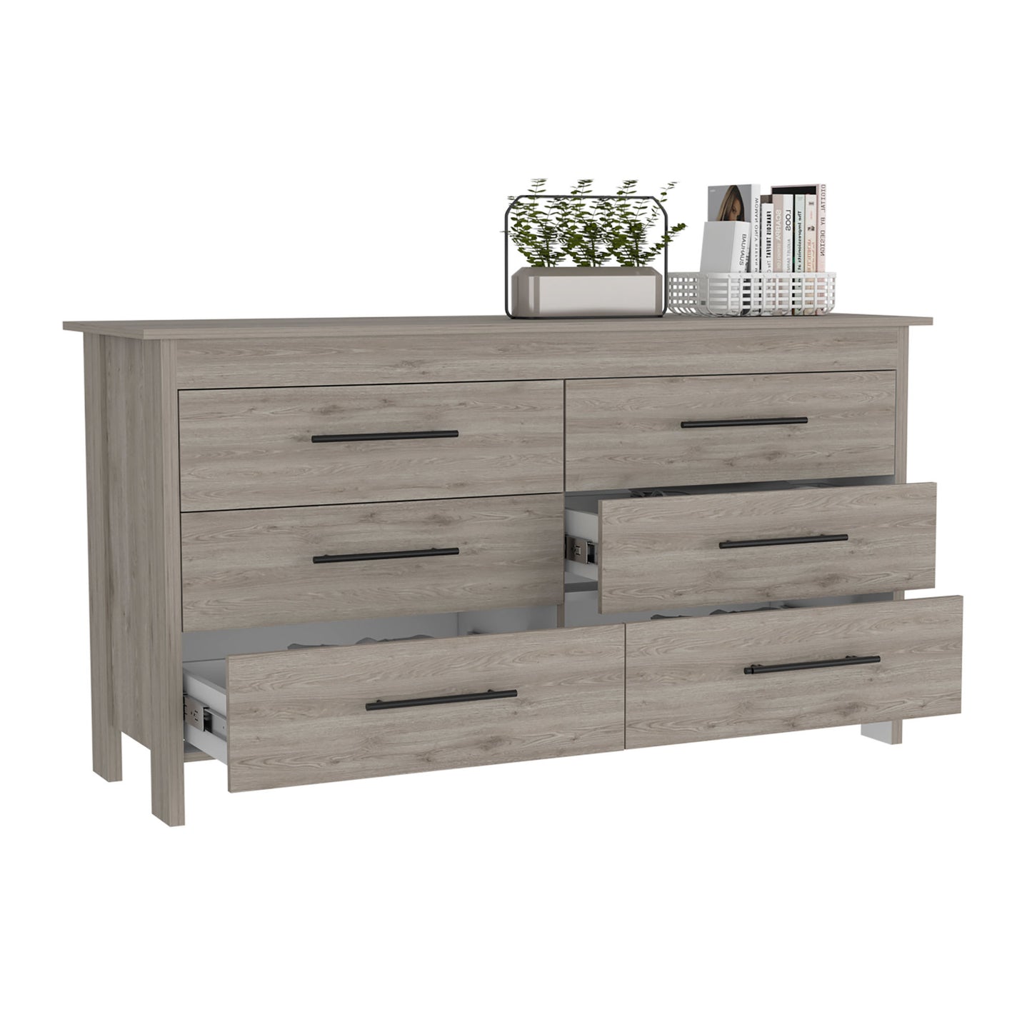 6 drawer double dresser wezz, bedroom, light gray
