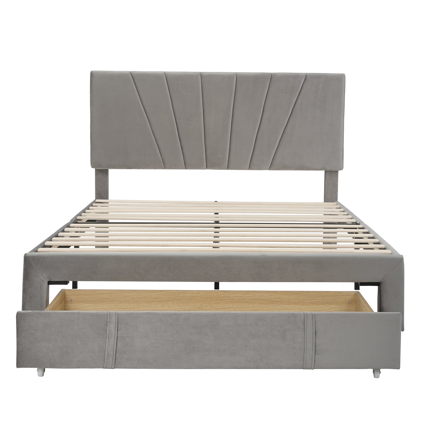 queen size storage bed velvet upholstered platform bed with a big drawer