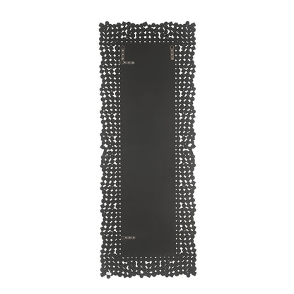 Rectangular Faux Gem Trim Beveled Wall Mirror, Black and Silver