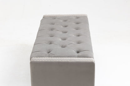 Set of 3 47.5" Wide Upholstered Storage Ottoman with Tufted Top and Solid Wood Legs Gray