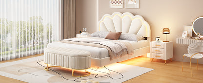 2-Pieces Upholstered LED Platform Bed with Storage Ottoman-Velvet
