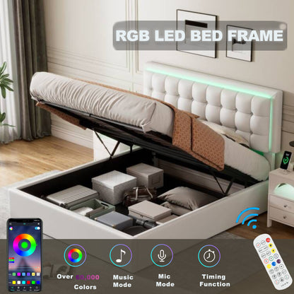 Tufted Upholstered Platform Bed with Hydraulic Storage System & PU Storage Bed with LED Lights
