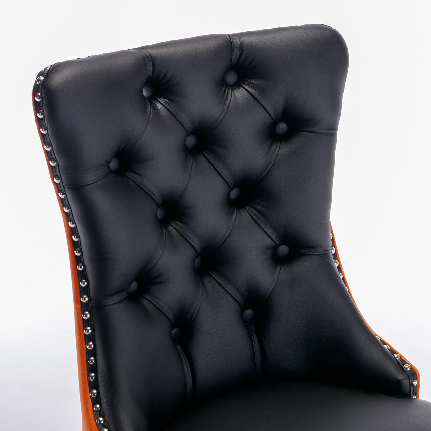 nikki collection modern high-end tufted dining chairs 2-pcs set, black+orange