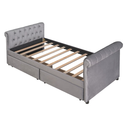 Sara Upholstered Bed with Drawers, Gray
