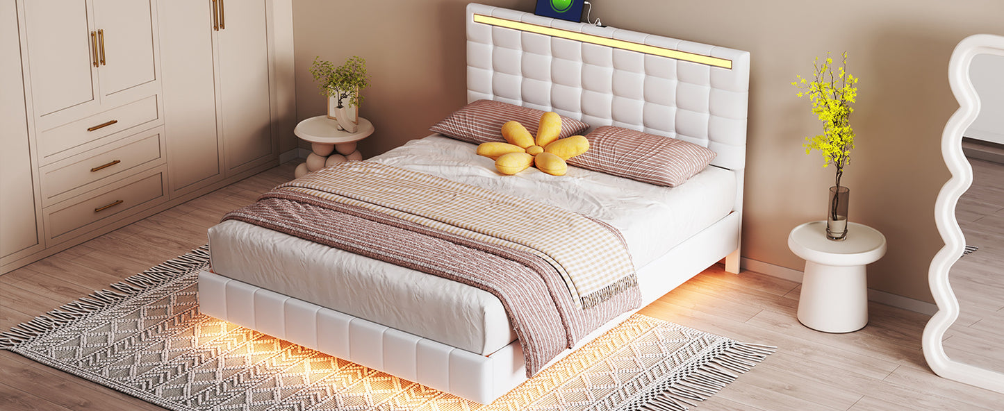 floating bed frame with led lights and usb charging #5