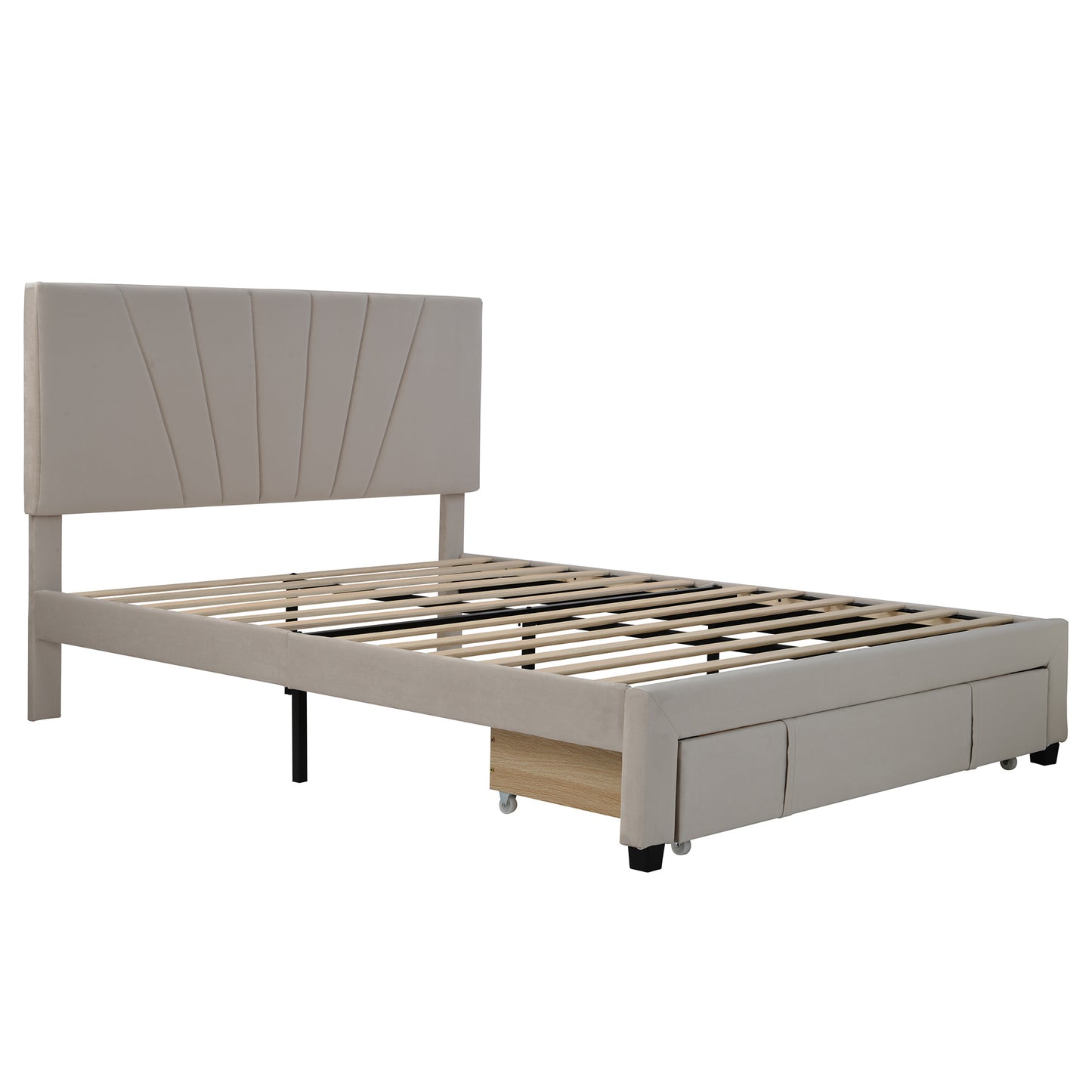 queen size storage bed velvet upholstered platform bed with a big drawer