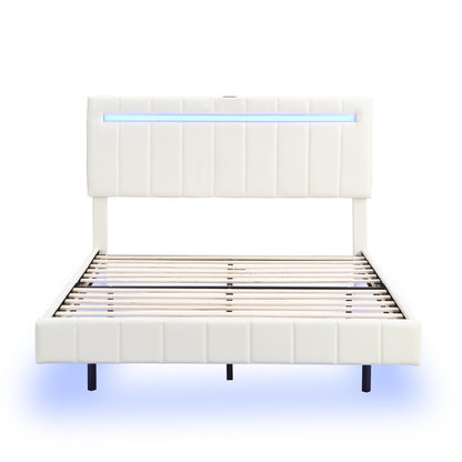 Floating Bed Frame with LED Lights and USB Charging #3
