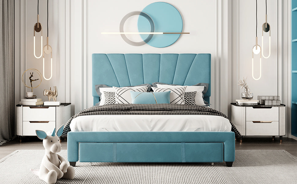 queen size storage bed velvet upholstered platform bed with a big drawer