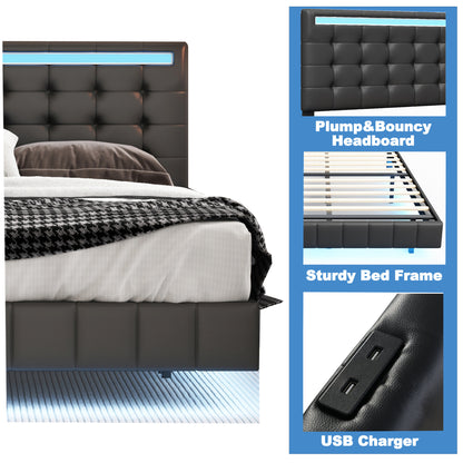 Floating Bed Frame with LED Lights and USB Charging #5