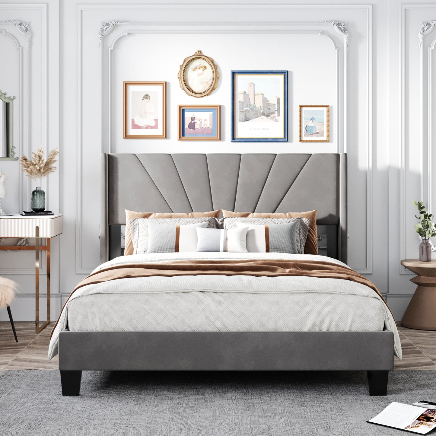 amanda velvet upholstered platform bed