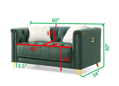 Russell Tufted Upholstery 2 Pc Set Finished in Velvet Green