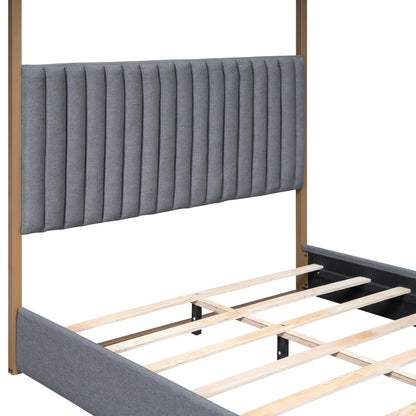 Upholstery Canopy Platform Bed with Headboard and Metal Frame, Gray