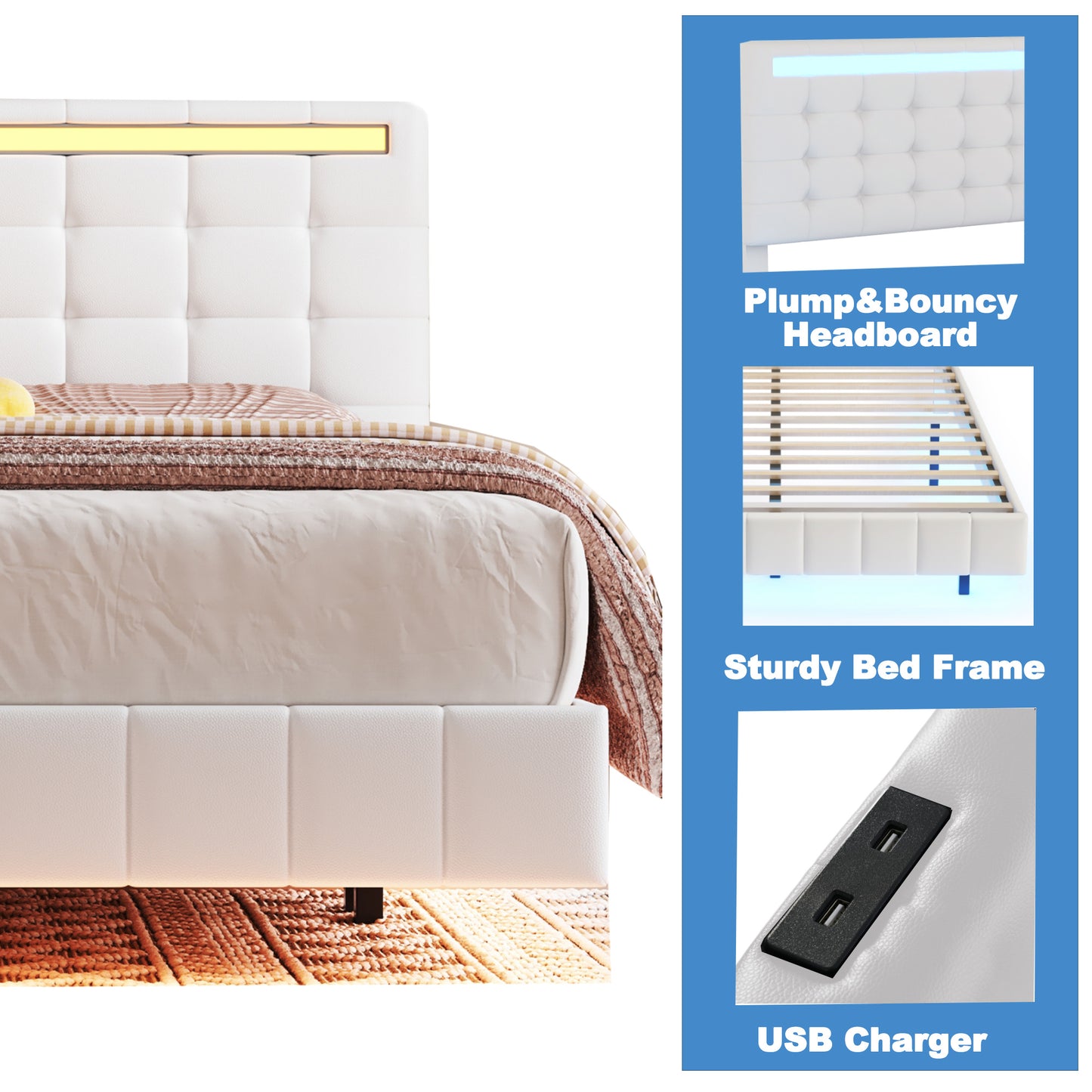 floating bed frame with led lights and usb charging #5