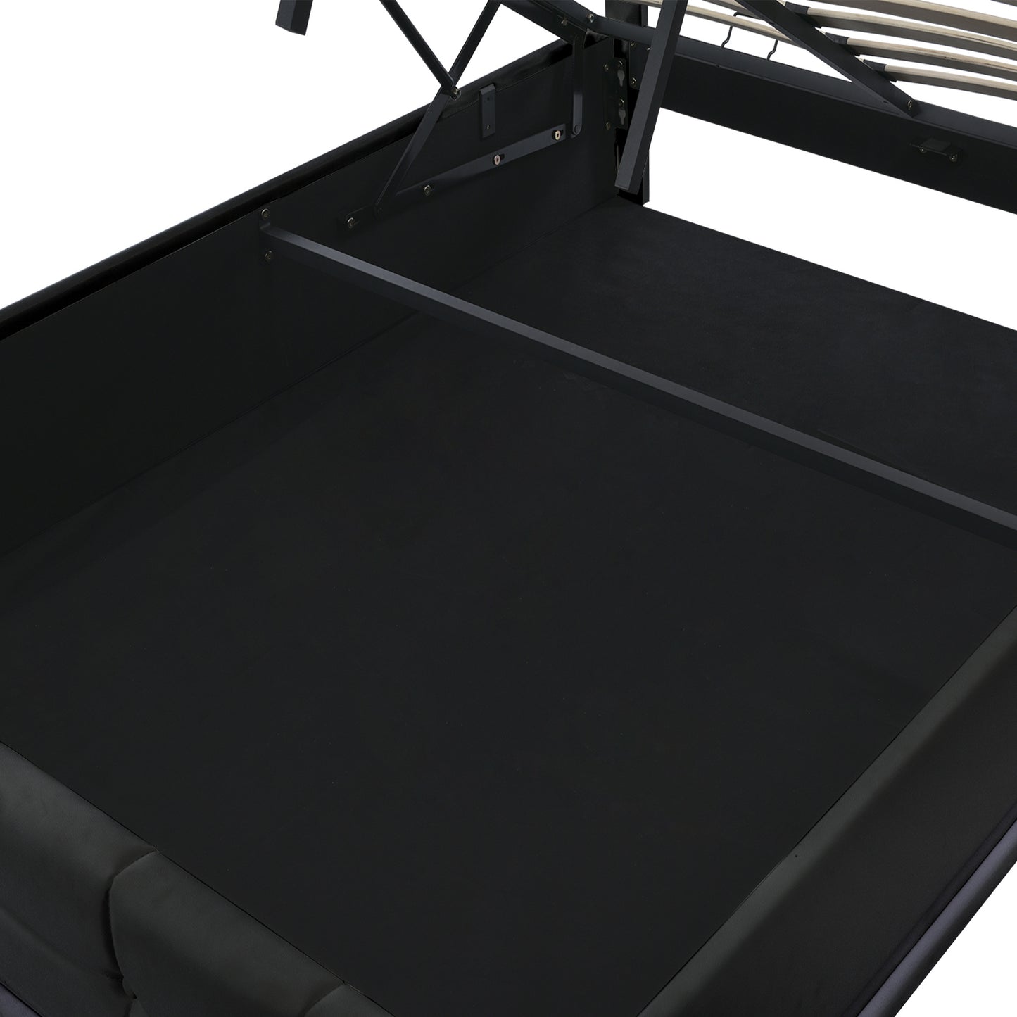 tufted upholstered platform bed with hydraulic storage system, led lights, and usb charger, black