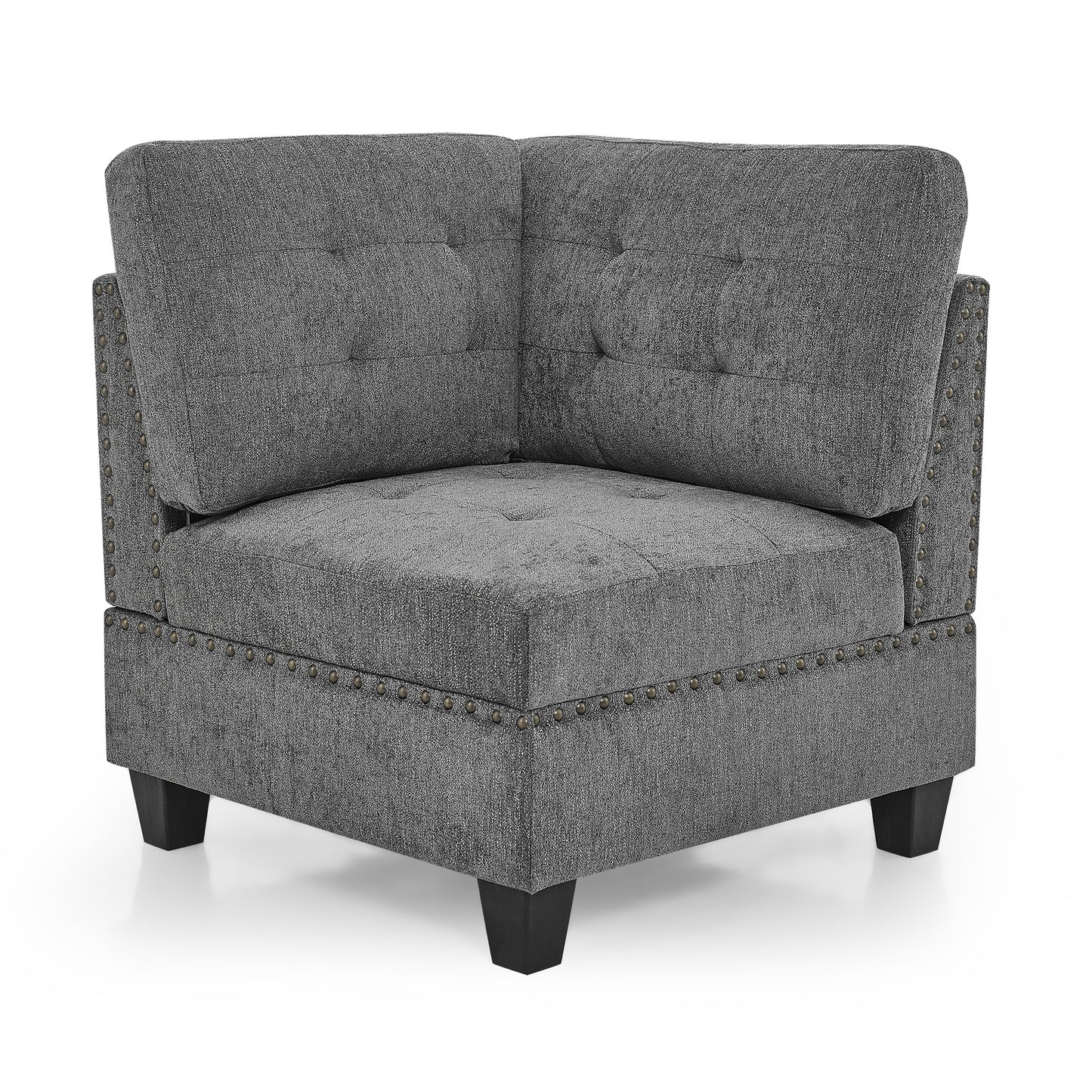 u shape modular sectional sofa includes seven single chair, four corner and one ottoman, grey