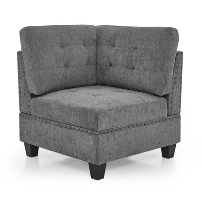 U shape Modular Sectional Sofa includes Seven Single Chair, Four Corner and One Ottoman, Grey