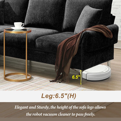 Chenille L-Shaped Sofa with 2 Pillows
