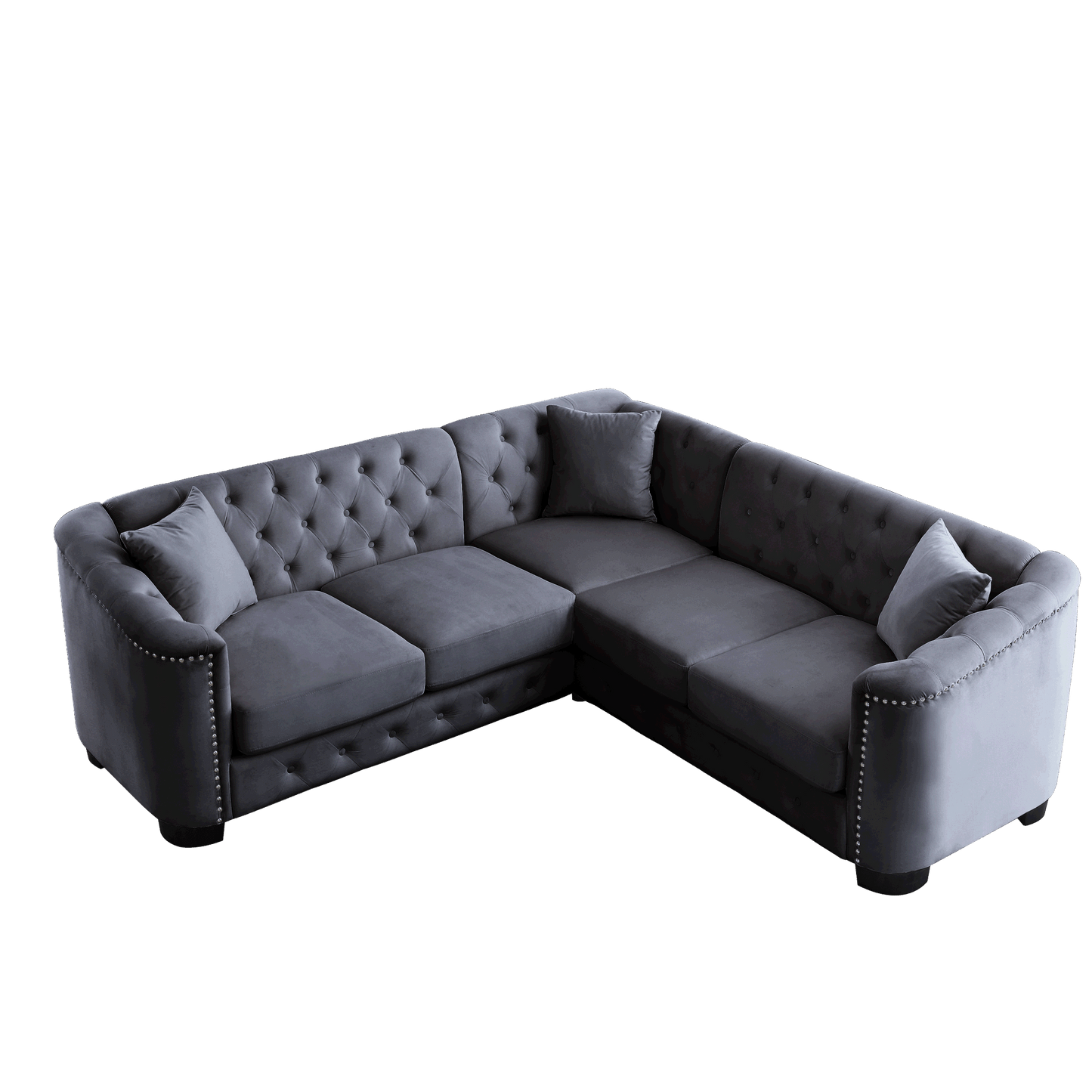 riri modern chesterfield velvet sofa, grey