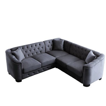 Riri Modern Chesterfield Velvet Sofa, Grey