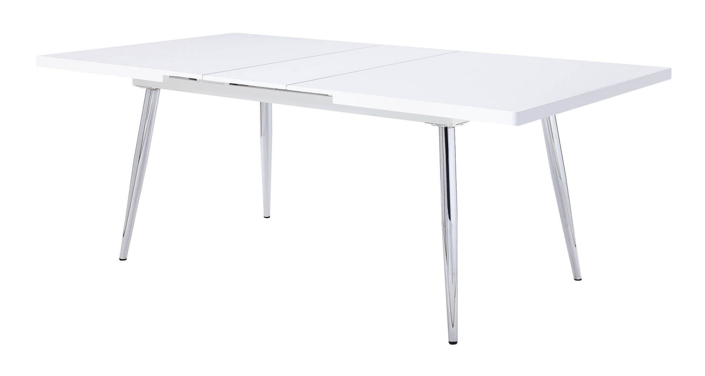 acme weizor dining table, white high gloss & chrome