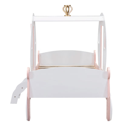 Princess Carriage Bed with Crown ,White+Pink