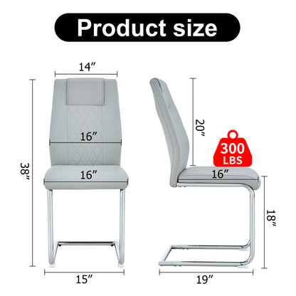 Faux Leather Cushion Chairs Set of 6, Light Grey+PU Leather