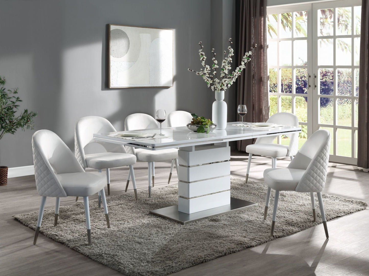 acme kameryn dining table w/butterfly leaf, white high gloss finish