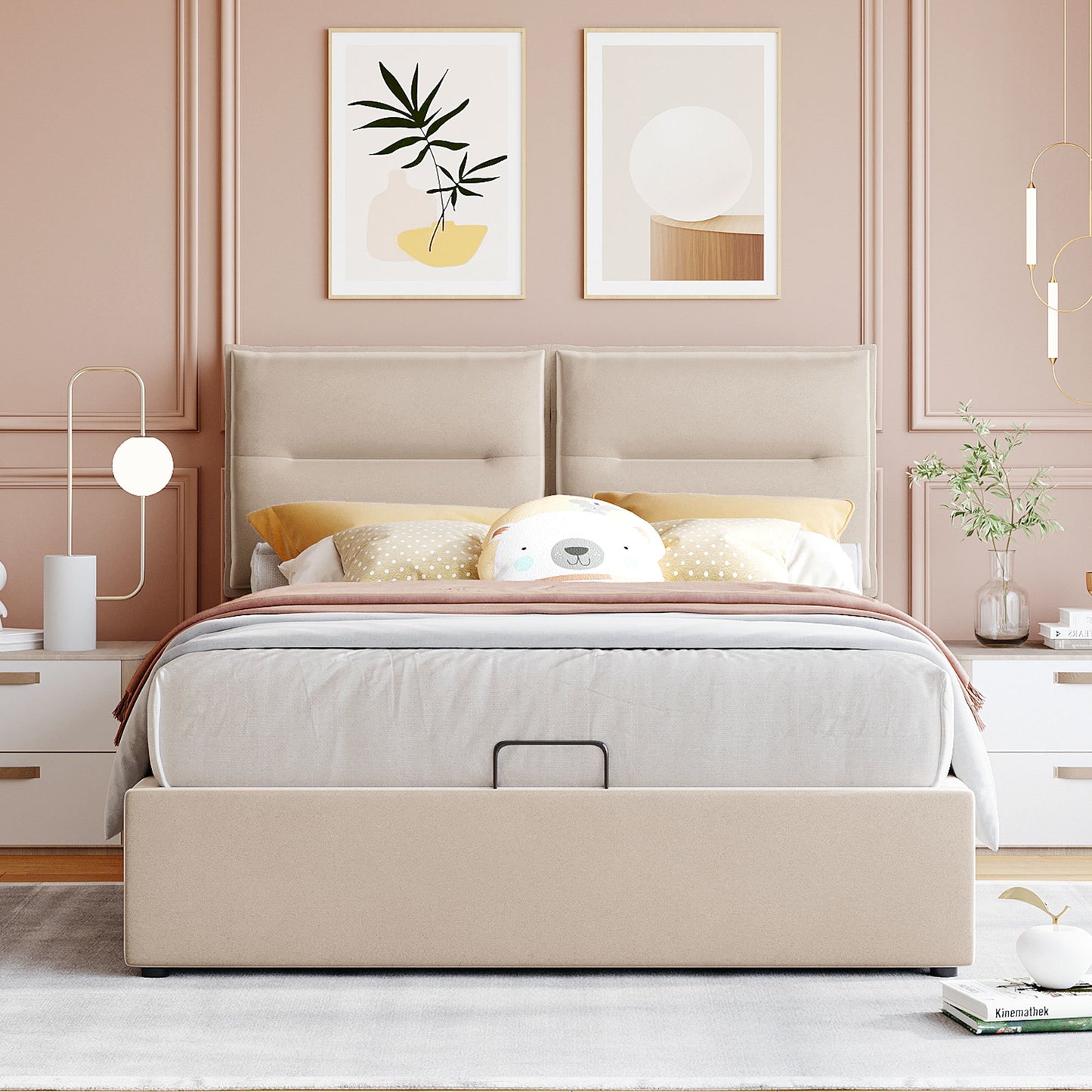upholstered platform bed with a hydraulic storage system