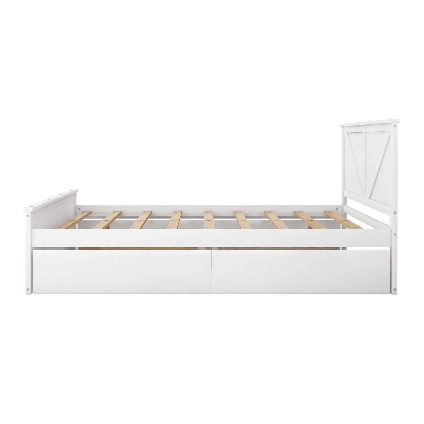 country wooden platform bed with four storage drawers