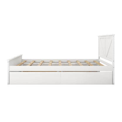 Country Wooden Platform Bed with Four Storage Drawers