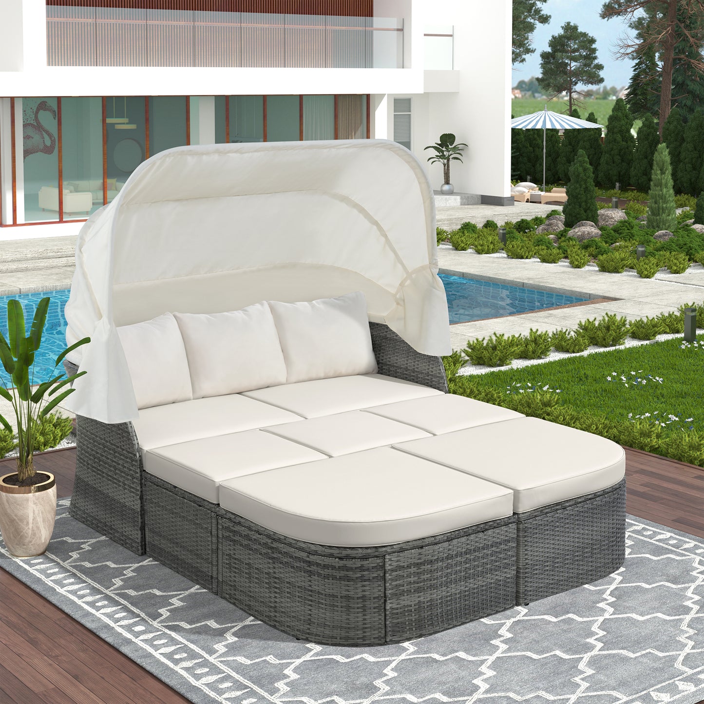 daybed/sunbed with retractable canopy set