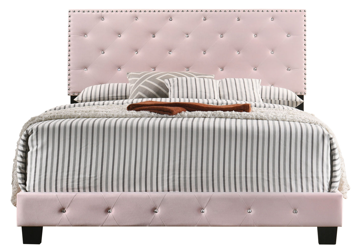 velvet suffolk upholstered bed, pink
