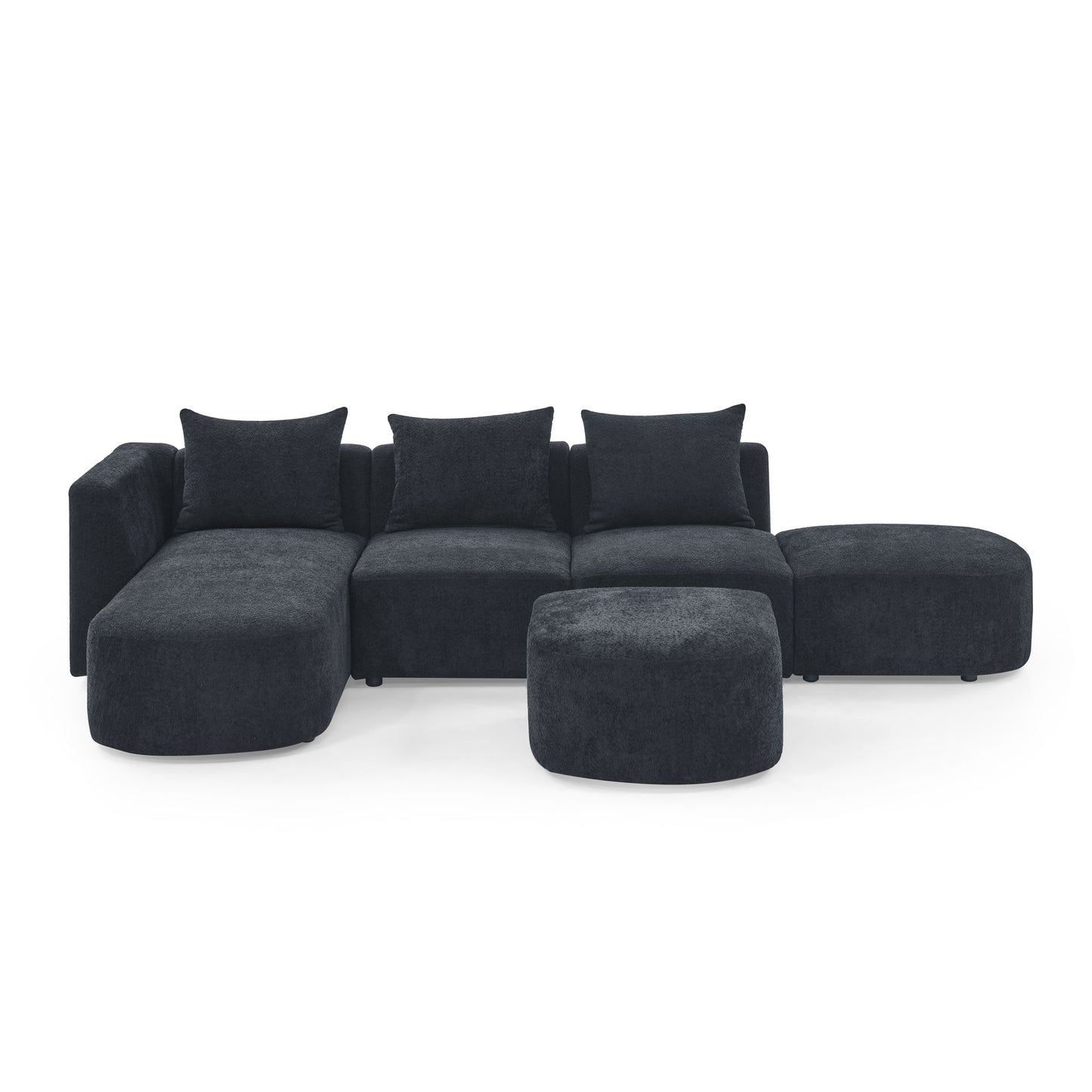 barney l shape sectional sofa with 2 ottomans, black