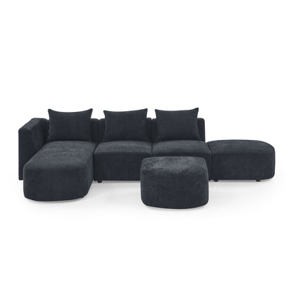 Barney L Shape Sectional Sofa with 2 Ottomans, Black