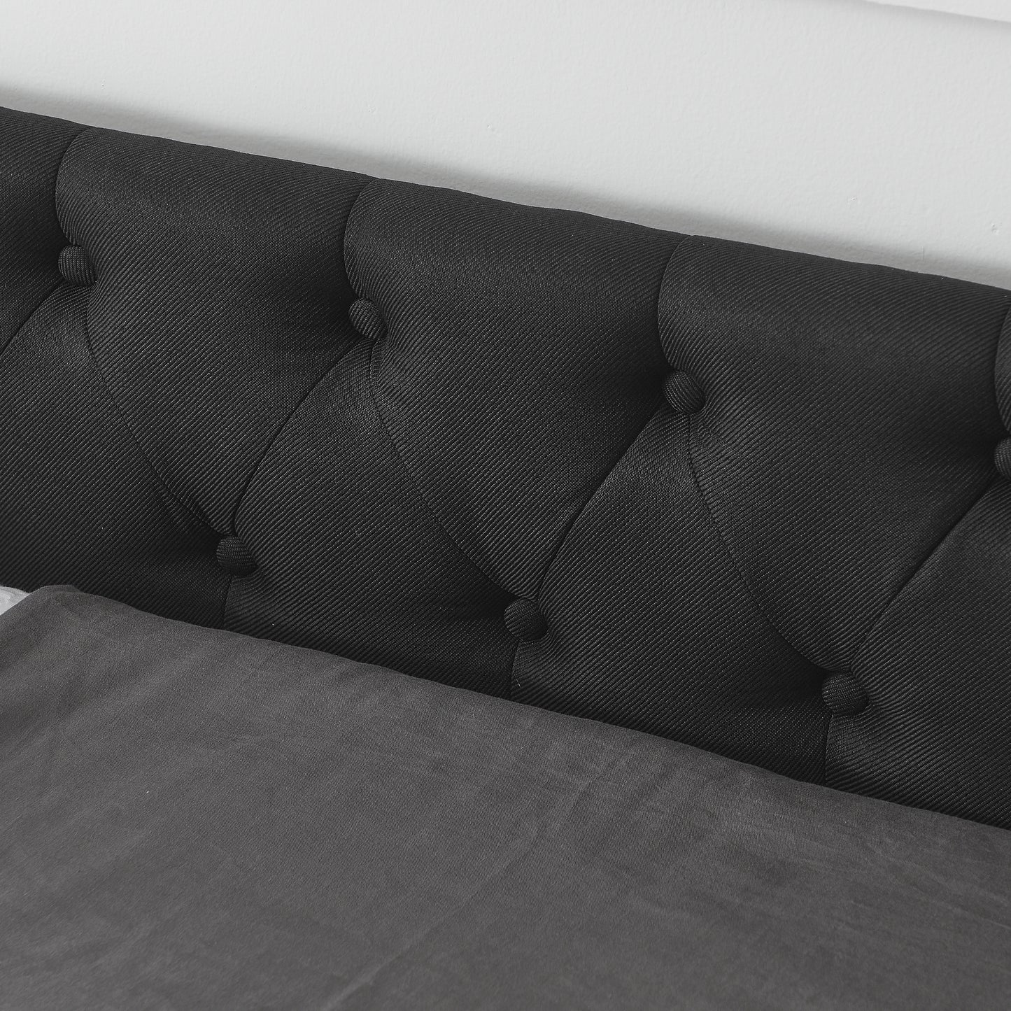 queen size daybed with drawers upholstered tufted sofa bed,,with button on back and copper nail on waved shape arms(84.5"x63.5"x26.5")