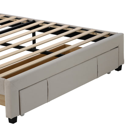 Queen Size Storage Bed Velvet Upholstered Platform Bed with a Big Drawer