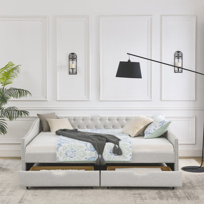 Upholstered Tufted Daybed Sofa bed  with Drawers, Beige