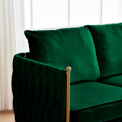 Fiona Fluffy Tufted Upholstered Sofa Set, Green Velvet