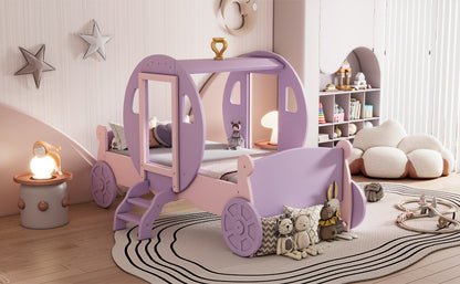 Princess Carriage Bed with Crown, Purple+Pink
