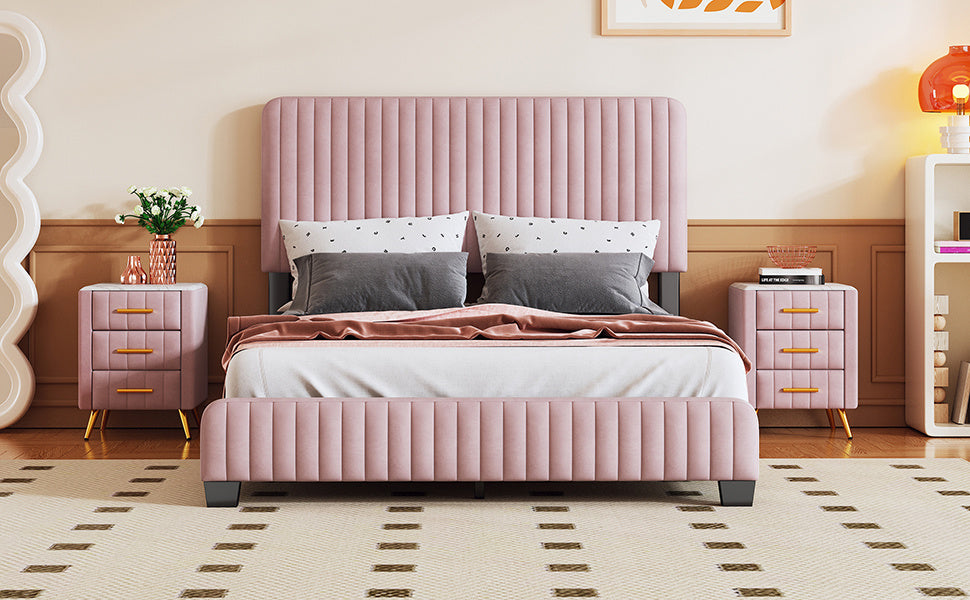emily upholstered platform bed, pink