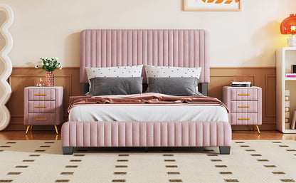 Emily Upholstered Platform Bed, Pink