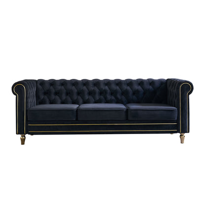 Chesterfield Velvet Sofa, Black