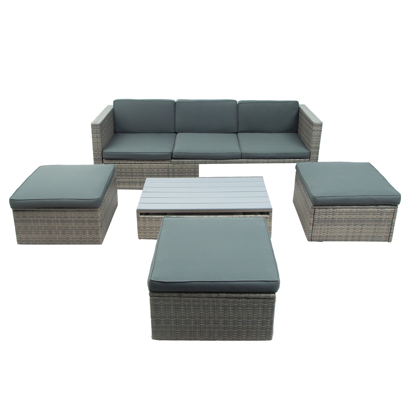 5-piece patio wicker sofa set cushions; ottomans and lift top coffee table included