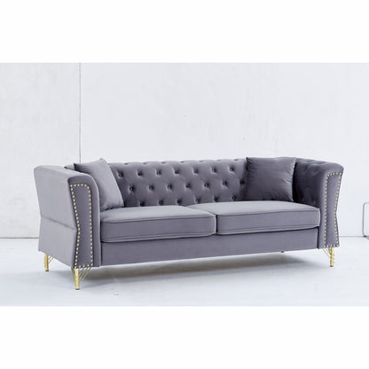 3-seater + 3-seater Combination Sofa Tufted with 4 Pillows
