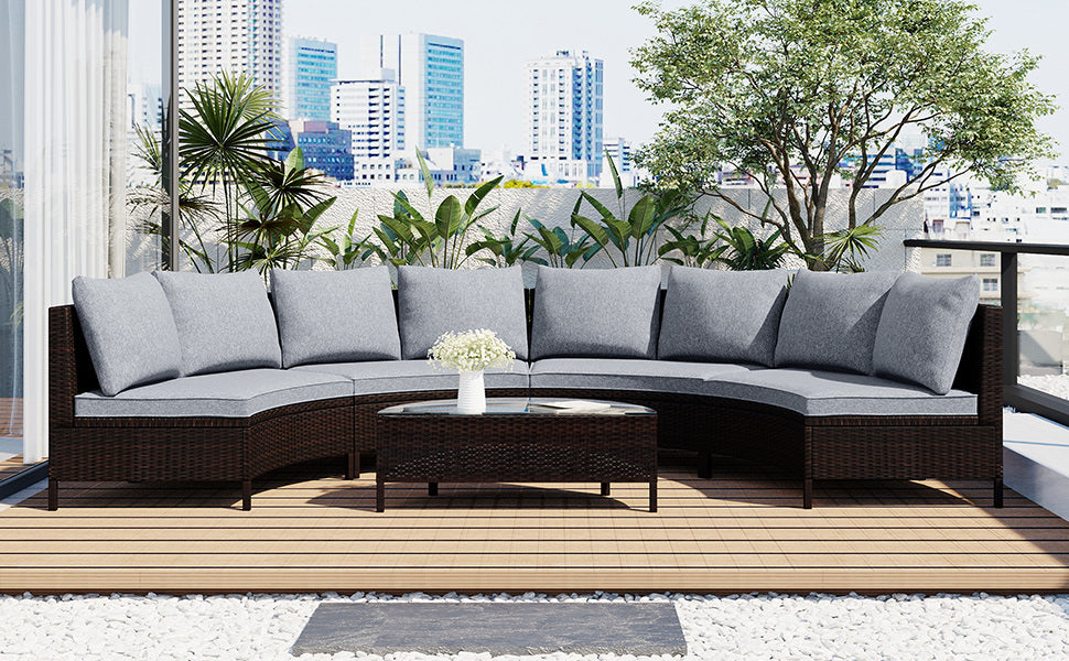 5 pieces all-weather brown pe rattan wicker sofa set