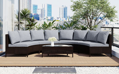 5 Pieces All-Weather Brown PE Rattan Wicker Sofa Set