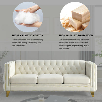 Kate Velvet Upholstered Sofa, Beige Velvet